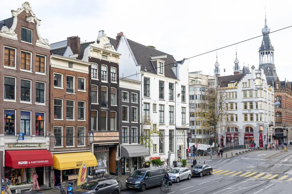 Historic facades and shops in the centre of Amsterdam